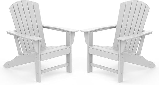 IVY&LANE Adirondack Chairs Set of 2 | HDPE Plastic | Outdoor Fire Pit Chairs | Oversized | All-Weather | White | for Outside Deck Backyard Patio Poolside Porch Lawn