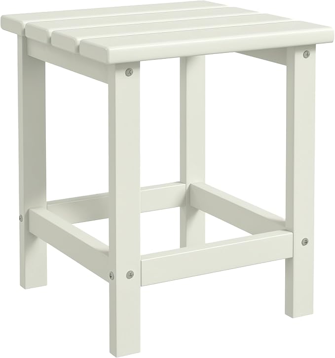 Outsunny Adirondack Side Table, Square Patio End Table, Weather Resistant 15" Outdoor HDPE Table for Porch, Pool, Balcony, White
