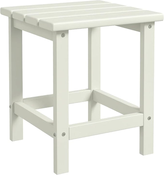 Outsunny Adirondack Side Table, Square Patio End Table, Weather Resistant 15" Outdoor HDPE Table for Porch, Pool, Balcony, White