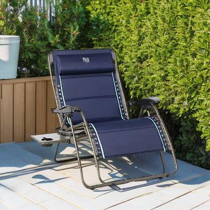 Timber Ridge Oversized Zero Gravity Chair, 33In Wide XXL Zero Gravity Reclining Chair with Side Table, Full Padded Lounge Chair for Outdoor Camping Patio Lawn, Heavy Duty Supports 500lbs, Blue-1 Pack