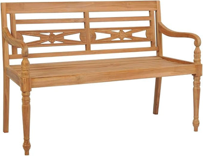 Batavia Bench with Green Cushion, Outdoor Bench, Wooden Bench with Backrest, Vintage Garden Wooden Bench for Patio, Garden, Yard, Lawn,Easy to Clean, 47.2" Solid Teak Wood