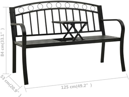 Modern Garden Bench with Integrated Table Black Powder-Coated Steel Medium Durable for Outdoor Patio and Balcony, Compact Rectangular Design with Sturdy Construction, 4-Piece