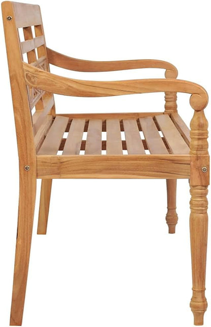 Batavia Bench 47.2 Inch Teak Wood Garden Patio Furniture Outdoor 2 Seater Weather Resistant Durable Easy Assembly Brown