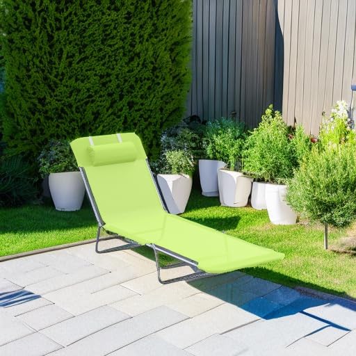 Outsunny Folding Chaise Lounge Pool Chairs, Outdoor Sun Tanning Chairs with Pillow, Reclining Back - Photo 6