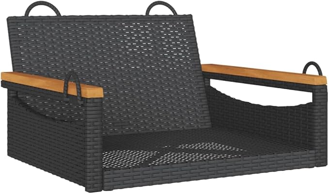 Patio Swing Bench Black with Sturdy Steel Frame and UV-Resistant Poly Rattan for Outdoor Relaxation in Garden or Balcony