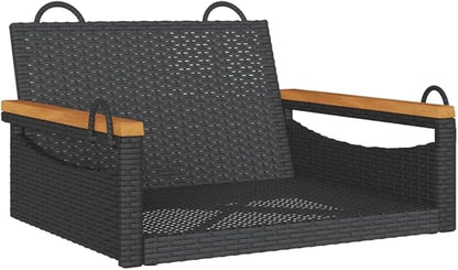 Black Patio Swing Bench with Powder-Coated Steel Frame and UV-Resistant Poly Rattan for Outdoor Relaxation, Durable Garden Furniture with Modern Design and Comfortable