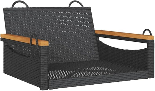 Patio Swing Bench Black Outdoor Single Seater with Durable Poly Rattan and Powder Coated Steel Frame for Garden Balcony Terrace Relaxation
