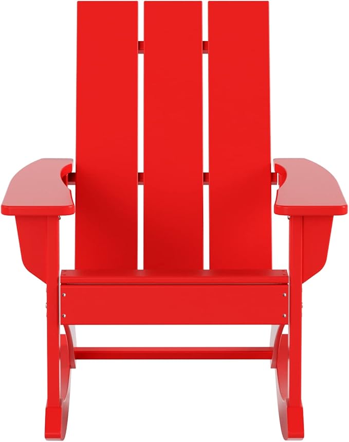 WO WESTIN OUTDOOR HDPE Shoreside Modern Rocking Poly Adirondack Chair (Set of 2),Red