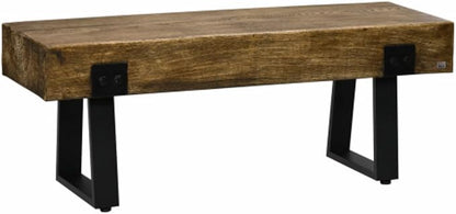 Wood-Effect Concrete Garden Bench with Metal Legs, Rustic Indoor Outdoor Bench for Patio Porch Entryway & End of Bed, All-Weather Durable Furniture, Natural and Black