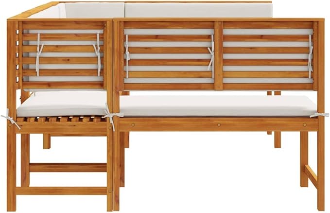 5-Piece Solid Acacia Wood Garden Bench Set in Brown, Outdoor Patio Furniture with Finished Back Design, Rustic Rectangular Seating for Terrace and Lawn, Durable