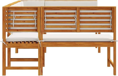 5-Piece Solid Acacia Wood Garden Bench Set in Brown, Outdoor Patio Furniture with Finished Back Design, Rustic Rectangular Seating for Terrace and Lawn, Durable