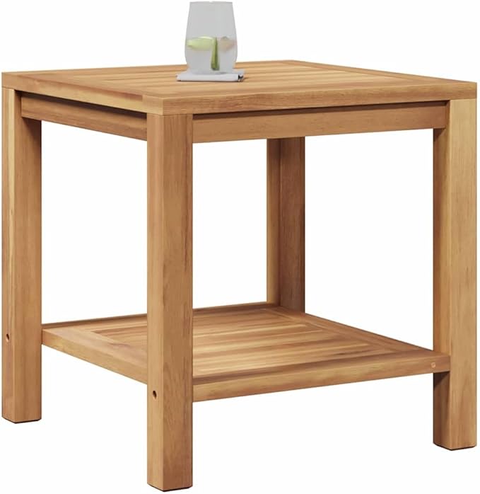 Brown Teak Wood Outdoor Coffee Table 17.7 x 17.7 in Modern Small Patio Table with Hidden Storage for Garden Balcony - Photo 3