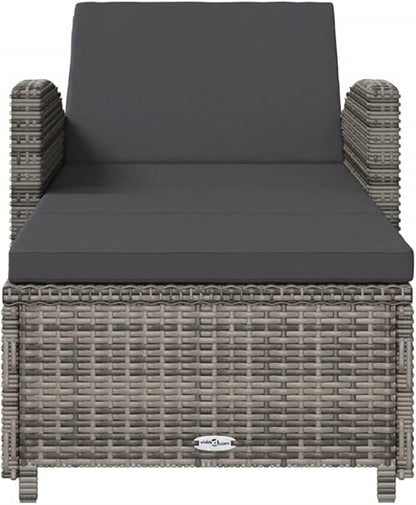 PE Rattan Sun Lounger Grey 79 x 26 x 26 in, Adjustable Armrests, Powder Coated Steel Frame Outdoor Chaise Lounge for Patio, Poolside, Garden and Balcony