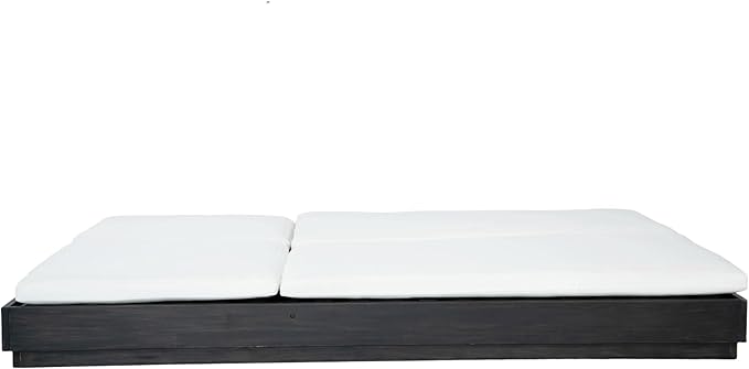 Christopher Knight Home Toridan Double Chaise Lounge Outdoor with Cushion, Acacia Wood Patio Chaise Lounge Set of 2, Adjustable Backrest Poolside Sun Lounger, Wood Sunbathing Chair, Black+White