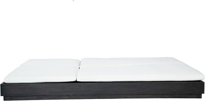 Christopher Knight Home Toridan Double Chaise Lounge Outdoor with Cushion, Acacia Wood Patio Chaise Lounge Set of 2, Adjustable Backrest Poolside Sun Lounger, Wood Sunbathing Chair, Black+White
