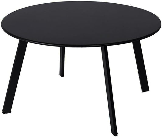 Patio Coffee Table - Metal Steel Outdoor Round Table Weather Resistant Anti-Rust Table (Black)
