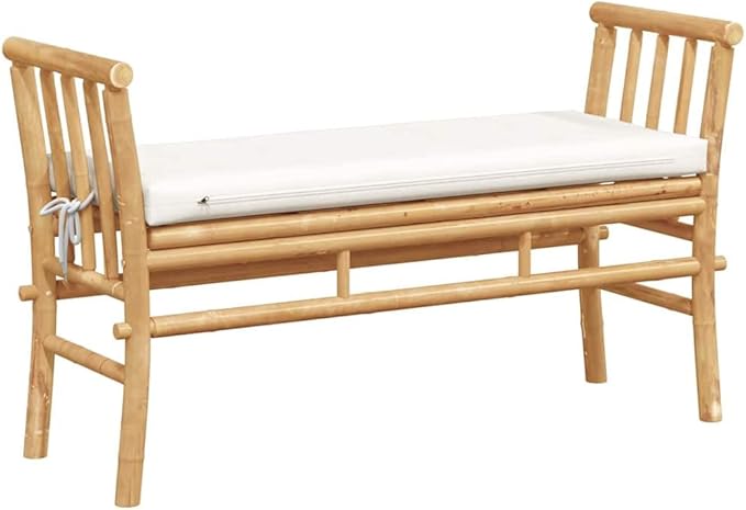 Bamboo Garden Bench 43.31x14.96x25.59in, Brown Patio Loveseat with Cushion, Modern Outdoor Seating for Garden, Porch and Balcony Use