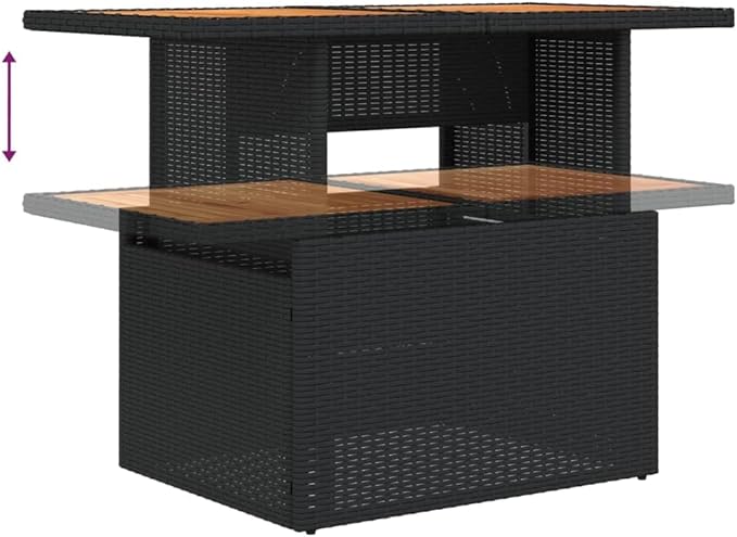 Height Adjustable Outdoor Coffee Table Rectangular 21.7x39.4 in Black PE Rattan Acacia Top Folding Dining Style for - Photo 8