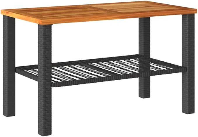Outdoor Garden Coffee Table, Synthetic Poly Rattan Rectangular Side Table, Modern Patio Furniture for Balcony, Yard, Deck, Black and Brown, 27.6 x 15 x 16.5 Inches