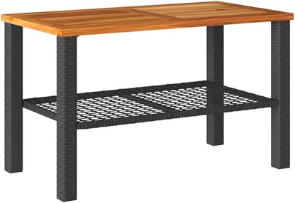 Outdoor Garden Coffee Table, Synthetic Poly Rattan Rectangular Side Table, Modern Patio Furniture for Balcony, Yard, Deck, Black and Brown, 27.6 x 15 x 16.5 Inches