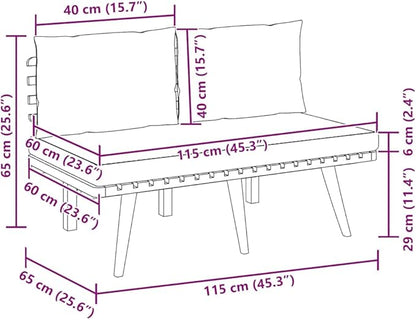 Solid Acacia Wood Garden Bench with Removable Cushions, Durable Outdoor Seating for Patio Balcony, Rustic Modern Design, Weather-Resistant Comfortable Furniture