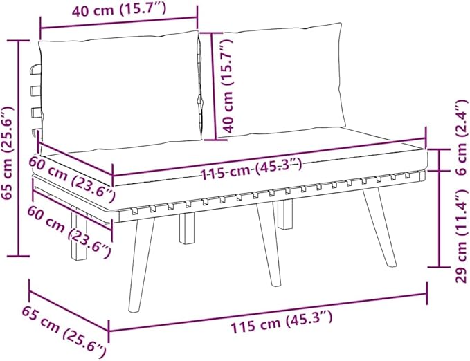 Outdoor Garden Bench with Cushions, Solid Acacia Wood 2-Seater Patio Loveseat - Photo 2