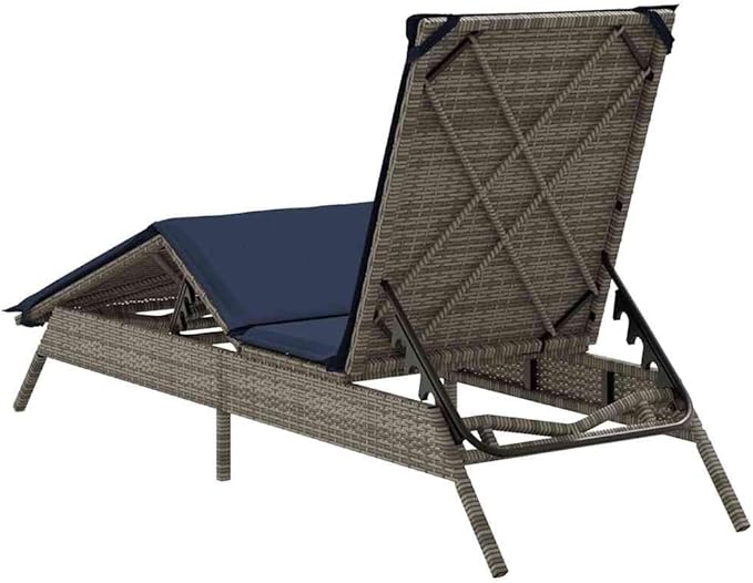 Grey Extra Long PE Rattan Patio Sun Lounger with Adjustable Backrest, 78.7" Seat Depth - Photo 6