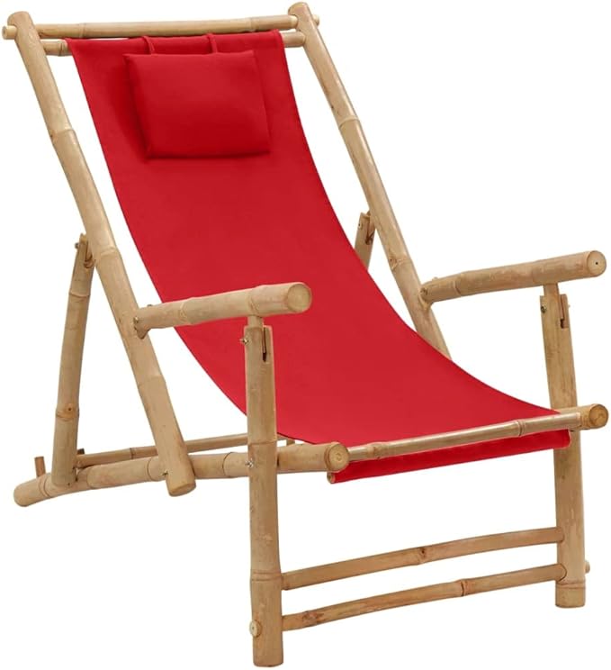 Deck Chair Bamboo and Canvas, Outdoor Patio Furniture, Balcony Chairs, Lounge Chairs, Beach Lounge Chair Outdoor - Photo 1
