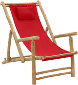 Deck Chair Bamboo and Canvas, Outdoor Patio Furniture, Balcony Chairs, Lounge Chairs, Beach Lounge Chair Outdoor - Photo 1