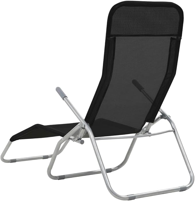 Textilene Folding Sunlounger Set of 2, Black Powder-Coated Steel Frame Outdoor Chaise 55.9"x23.6"x38.2" - Photo 5