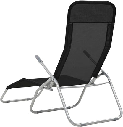 Textilene Folding Sunlounger Set of 2, Black Powder-Coated Steel Frame Outdoor Chaise 55.9"x23.6"x38.2", Zero-Assembly Poolside Patio Recliner for Garden, Beach and Balcony