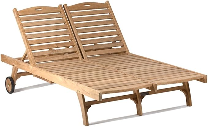 Ash & Ember Hawthorne Grade A Teak Double-Wide Reclining Lounge Chair, Four Adjustable Backrest Positions, Pull-Out Tray - Photo 1
