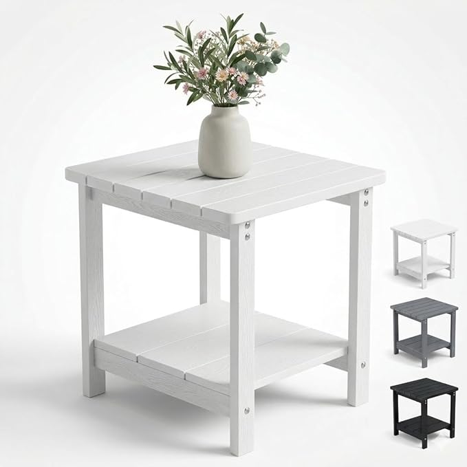 Square Outdoor Side Table Adirondack Side Table, Waterproof & 2-Tier Small End Table for Patio, Beach Chair & Poolside - Photo 1