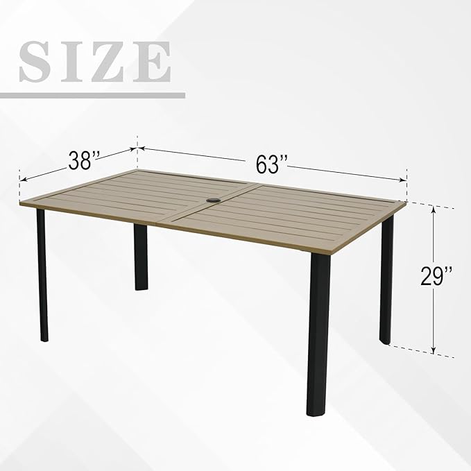 Brush Paint Rectangle Patio Dining Table with Adjustable Umbrella Hole - 63" x 38" x 29" - Photo 2