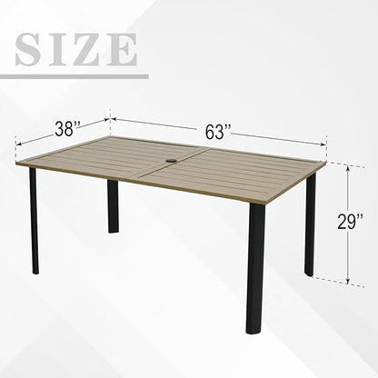 Brush Paint Rectangle Patio Dining Table with Adjustable Umbrella Hole - 63" x 38" x 29"