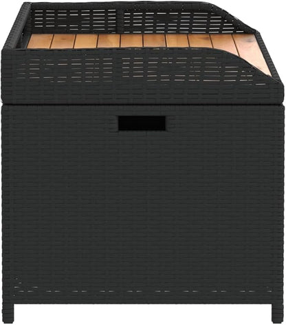 Garden Bench Deck Bench Storage Bench Black 39.4"x19.7"x20.5" Poly Rattan and Acacia Wood