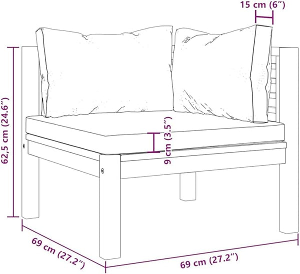 Cream White Patio Sectional Corner Sofa 27.2 in Solid Acacia Wood Outdoor Loveseat with Weatherproof Cushions Modern - Photo 1