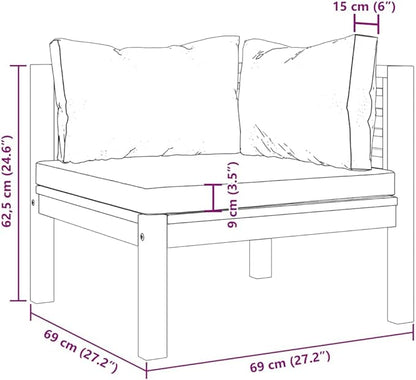 Outdoor Sectional Sofa Cream White 27" Acacia Wood Patio Furniture Corner Piece Modular Couch for Balcony Deck Garden Backyard Porch Seating