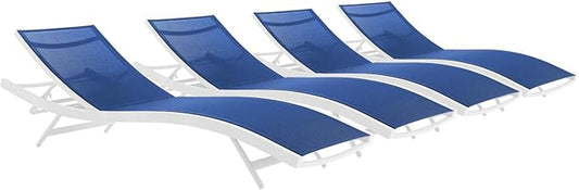 Modway Glimpse Outdoor Patio Mesh Chaise Lounge Set of 4 in White Navy