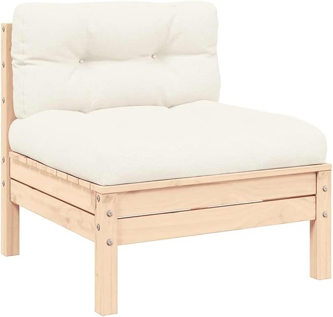 vidaXL 3 Piece Patio Lounge Set - Solid Pinewood/Cream Cushions - Garden Outdoor Furniture - Stool/Table Included