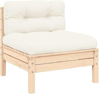 vidaXL 3 Piece Patio Lounge Set - Solid Pinewood/Cream Cushions - Garden Outdoor Furniture - Stool/Table Included