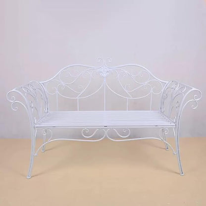 European Style Metal Garden Bench with Exquisite Carvings - Outdoor Patio, Park, Lawn, Yard Furniture (White) - Durable & Elegant Seating Solution for Any Space