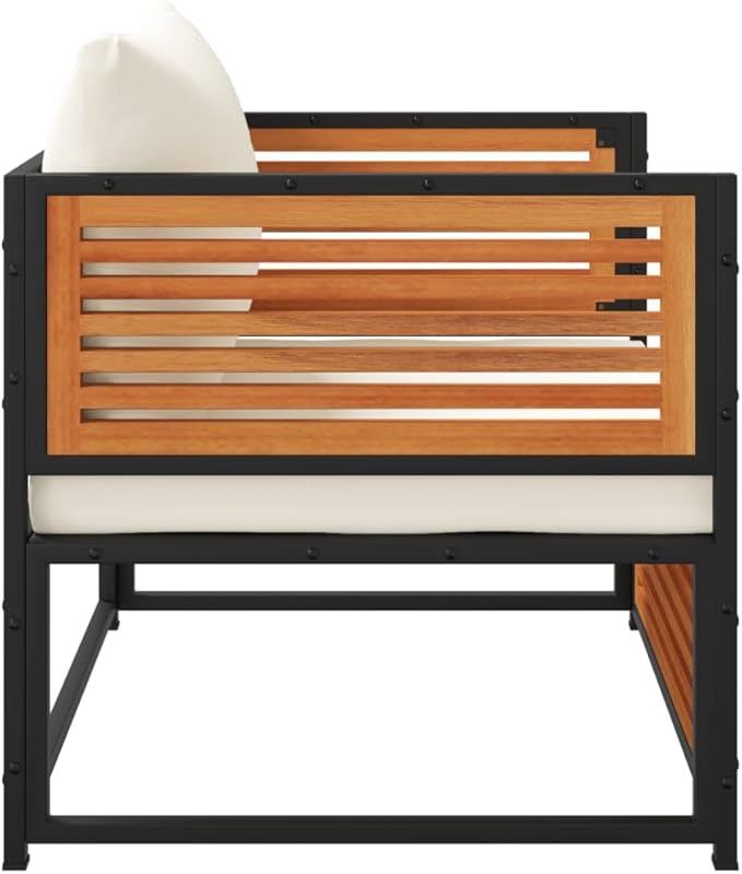 Cream White Acacia Garden Chair with Cushions, Solid Acacia Wood and Metal Frame for Patio, Garden, Balcony - Photo 7