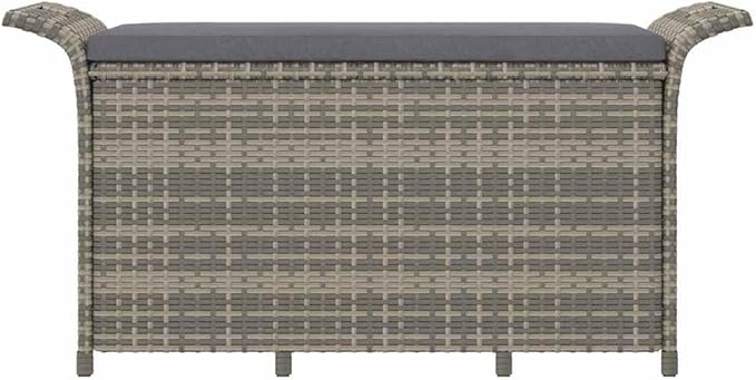 Grey Polyethylene Rattan Garden Bench, Weatherproof Outdoor Seating with Storage, Patio Furniture for 2 People, 45.7x45.7x22.4 Inches Patio Bench