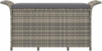 Grey Polyethylene Rattan Garden Bench, Weatherproof Outdoor Seating with Storage, Patio Furniture for 2 People, 45.7x45.7x22.4 Inches Patio Bench