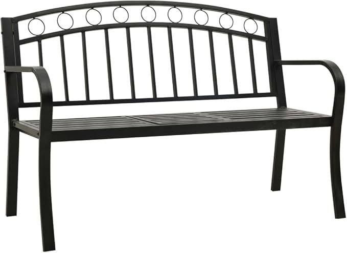Modern Garden Bench with Table Black Powder-Coated Steel Durable Outdoor Furniture Compact Design for Limited Spaces Sturdy Construction Integrated Table Versatile Use Easy