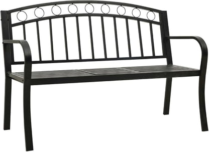 Modern Garden Bench with Table Black Powder-Coated Steel Durable Outdoor Furniture Compact Design for Limited Spaces Sturdy Construction Integrated Table Versatile Use Easy