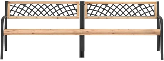 94 in Brown Fir Wood Outdoor Garden Bench, 2-Seat Patio Seating with Steel Frame, Weather-Resistant Balcony Furniture for Cozy Backyard & Porch Corners