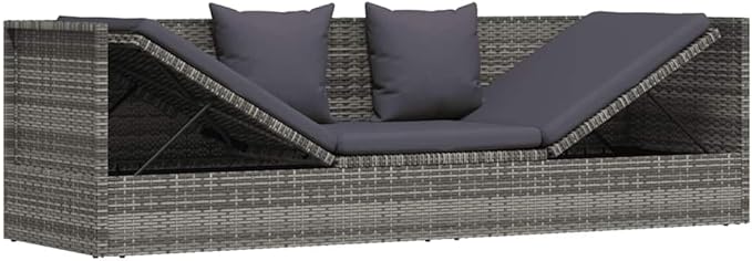 Outdoor Garden Bed with Adjustable Armrests, Grey PE Rattan Patio Daybed for Poolside, 78.7x23.6 in - Photo 5