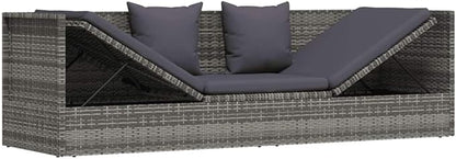 Outdoor Garden Bed with Adjustable Armrests, Grey PE Rattan Patio Daybed for Poolside, 78.7x23.6 in, Durable Weather-Resistant Sun Lounger with Removable Cushions